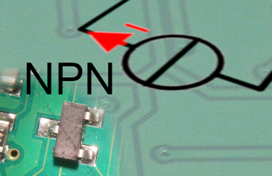 NPN Transistor Foto und Stromquellensymbol